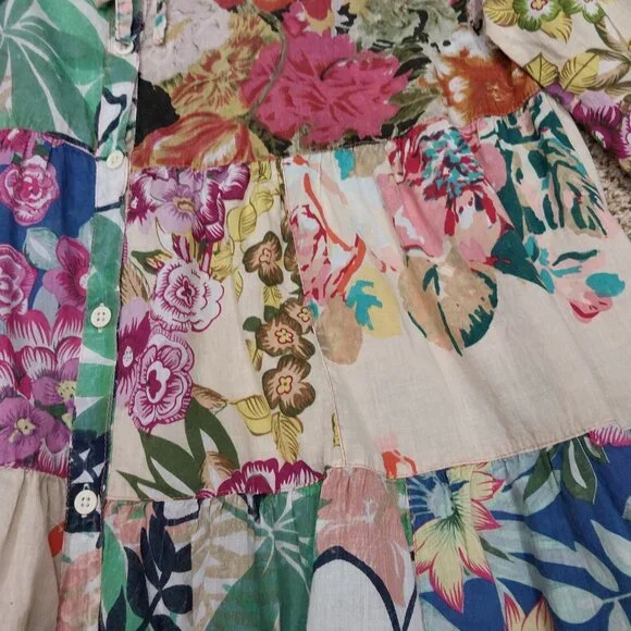 3594 Size Medium Sacred Threads Baby Doll Top in Pink and Green Print. - Picture 3 of 8